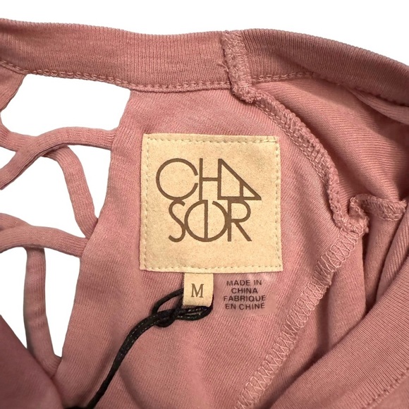 Chaser Strappy Double Vent Back Baby Ribbed Knit Tee Lattice Cutouts Pink Medium - Picture 3 of 16